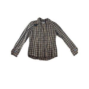 Panhandle Slim Shirt Womens M Retro Plaid Western Embroidered Pearl Snap Top